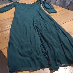 Lulu's Elegant Long Sleeve Dress in Deep Green